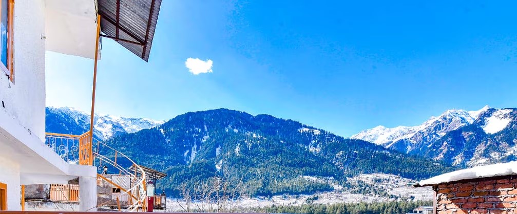 Panoramic mountain views from Everest Villa balconies